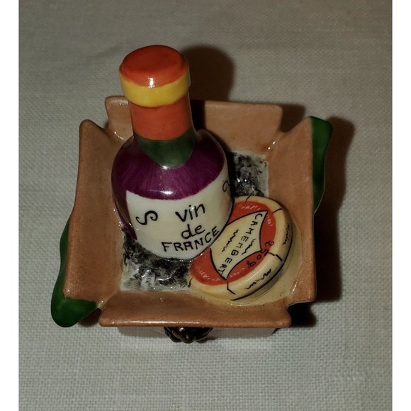 Limoges VTG Hand Painted Porcelain Trinket Box Wine & Cheese Peint Main Eximious - Picture 3 of 7